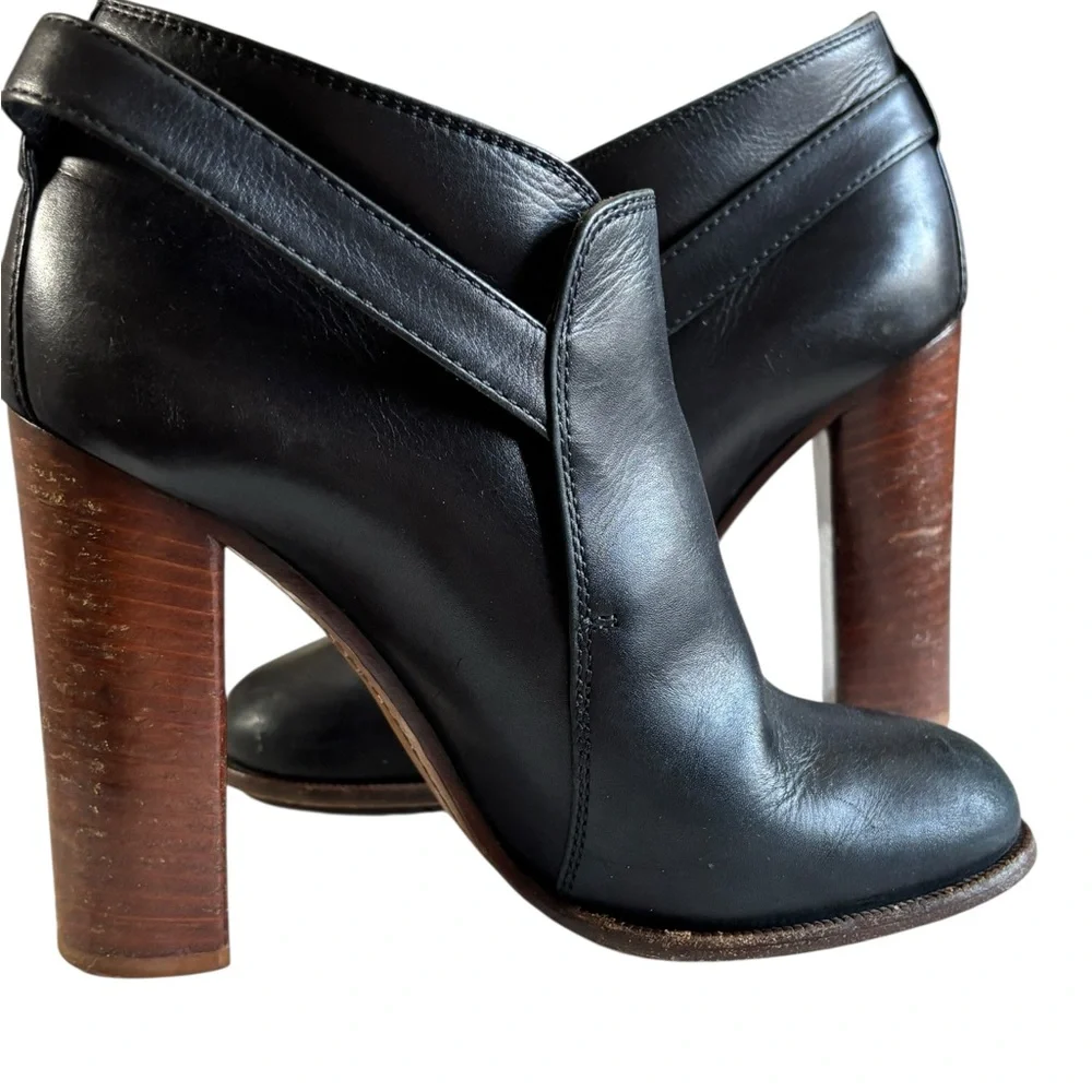 Celine Phoebe Philo Leather Ankle Booties Black Wood Heel EU 36 Italy 6 - Picture 2 of 10